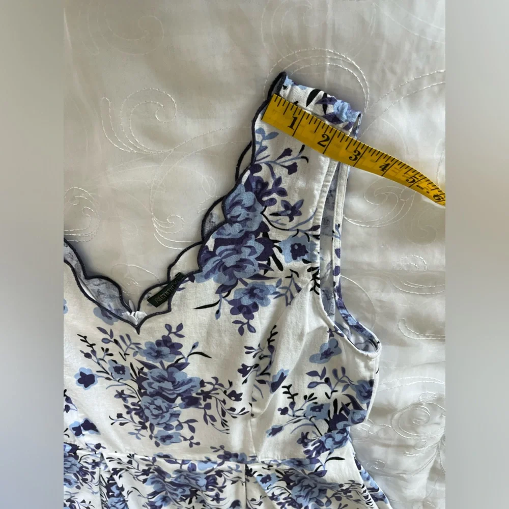 For Cynthia XL White w/Blue Floral Print Sleeveless MidAxi Dress - Picture 6 of 14